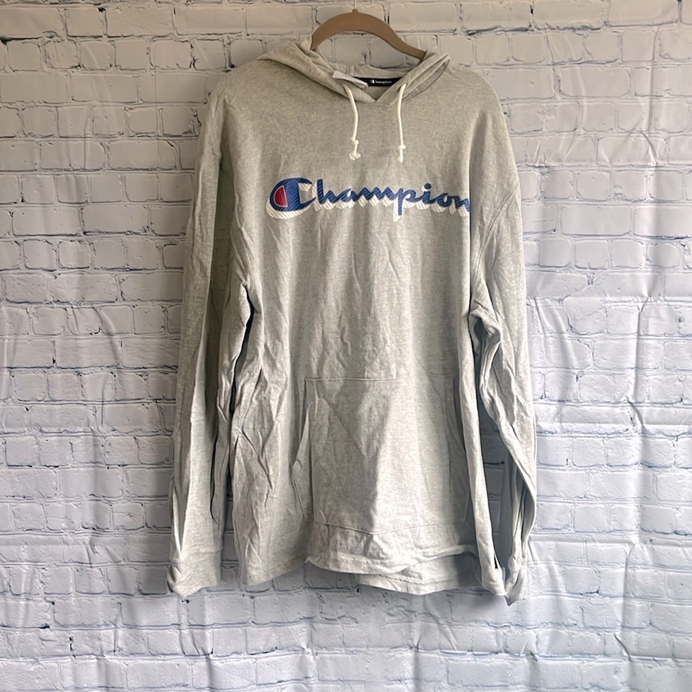 Champion men’s gray, long sleeve hooded shirt, size‎ XL